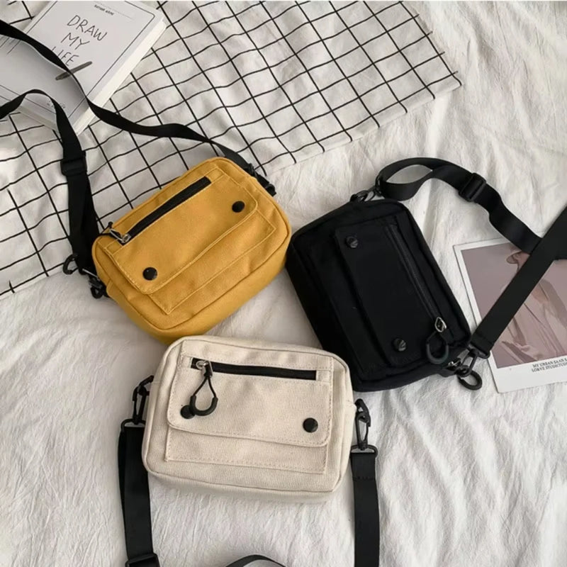 Bolsas Unissex de lona, Mini Bolsa, Transversal Casual, Bolsa de Ombro com Zíper